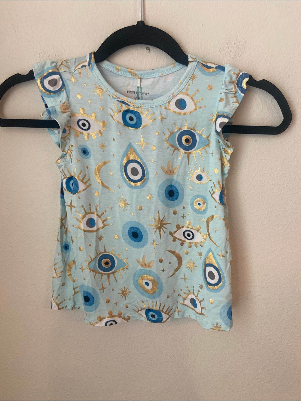Posh Peanut Evil Eye Bamboo Flutter Sleeve Top 5T-6T NWT